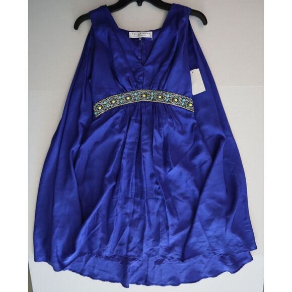 Trina Turk 2103630 Women Sz 6 Lapis Blue Embellished Romani Cape Silk Dress - Picture 13 of 14